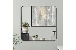 Americanflat Specchio Quadrato da Parete 80x80 cm con Cornice Nera - Specchio da Parete Moderno per Bagno, Camera, Salotto - Specchio da Muro Quadrato - Specchio con Cornice e Ganci Integrati