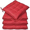 Casabella Pack of 4 Seat Pad for Dining Chair Garden Kitchen Chair Cushion With Tie On_9 Stitch_Red Indoor/Outdoor Comfortable chair pads for Kitchen seat pads 9 stitch cushions