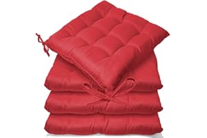 CB CASABELLA Casabella Pack of 4 Seat Pad for Dining Chair Garden Kitchen Chair Cushion With Tie On_9 Stitch_Red Indoor/Outdoor Comfortable chair pads for Kitchen seat pads 9 stitch cushions