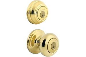 Kwikset Juno Keyed Entry Door Knob and Single Cylinder Deadbolt Combo Pack with Microban Antimicrobial Protection Featuring SmartKey Security in Polished Brass