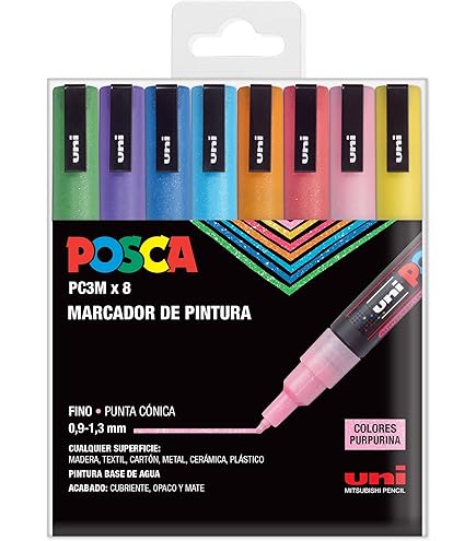 Set 10 Pennarelli Uni Posca A Punta Extra Fine 0.7 Mm - Marcatori Acrilici Per Disegno Su Tutte Le Superfici