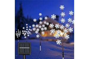 FOHIL Zestaw 4 dekoracyjnych choinek solarnych zasilanych energią słoneczną z 80 diodami LED śniegu, 8 trybów, solarne dekoracje świąteczne na podjazd