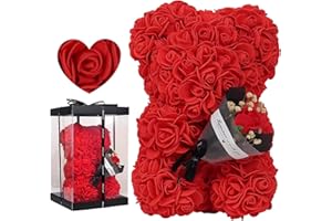 Amesor Rosenbärs - Blumenbär Mit Geschenkbox | Künstliche Rosenbären Mit Rosenstrauß | Romantisch Rosen Teddybär Geschenk Für Weihnachten, Valentinstag, Geburtstag, Muttertag, Jubiläum (24 X 16 cm)