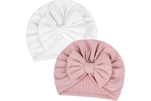 2st Babymössa Mjuka Elastiska Baby Turban Hattar för Flickor Pojkar Nyfödda sjukhuskepsar (rosa/vita)