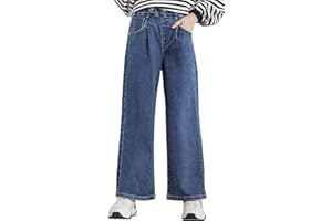 Maeau - Jeans pour filles à jambes larges - Pantalon ample tendance décontracté - Pantalon en jean pour enfants - Taille moyenne - Jean droit ample avec poches - Âge 5-14 ans