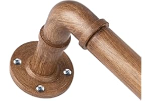 Wooden Curtain Pole 80 to 218 cm, HOTOZON 25 mm Industrial Curtain Poles for Eyelet Curtains, Extendable Metal Blackout Curtain Rod with Brackets for Bedroom, Living room