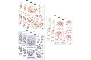 Katy Sue On Your Special Day 3D Die-Cut Decoupage for Card Making Supplies. 9 A4 Sheets of Katy Sue Pre-Cut Designs Featuring Book of Flowers, Champagne & Violets & Soft Pink Roses Die-Cut Decoupage