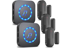 SANJIE Wireless Door Open Alarm Sensor Chime for Home Business Shop Office When Entering,Shop Entry Chime, 800FT Long Range,55 Ringtones 5 Volume Level,2 UK Plug in Receivers 3 Sensor,Black