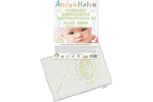 ANDY & HELEN Cuscino Culla/Carrozzina Antisoffoco con fodera in Aloe Vera. Misure: 31x21x3 cm
