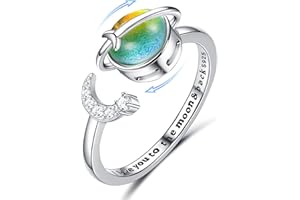 KRFY 925 Antiestres Anillo de plata para mujer 18K White Plated Piedra Lunar Moodstone CZ Open Ring para Antiestrés Ajustable Luna Estelar Spinner Anillo Fidget Anillo para Mujer Niña