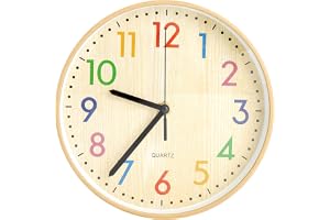 TNSLAND 8 tums väggklocka barnrum ljudlös, vuxna barn väggklocka färgglada bokstäver, 20 cm klocka träkorn kvarts för skola k
