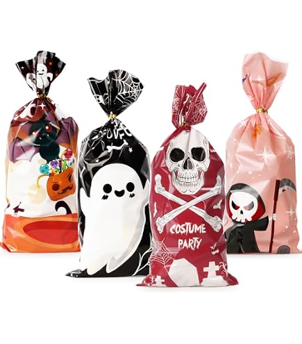 LOAVER 24 Stück Halloween-Vliesbeutel – 6 Designs, Wiederverwendbar, Mit Griffen Für Süßigkeiten & Deko
