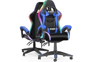 Racingreat Gaming Chair with Led Lights, Video Game Chair, Ergonomic RGB Gaming Chair for Adults, Height Adjustable Reclining Computer Chair with Headrest and Lumbar Support (With RGB, Blue)