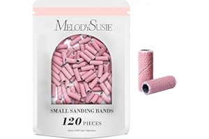 MelodySusie 120 Pcs Nail Drill Bits Small Sanding Bands for 3.1mm Small Mandrel Bit, 240 Extreme Fine Grit Nail File for Acrylic Nails Gel Manicures and Pedicure, Pink (Sanding Bands Only)