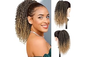 COLORFUL PANDA Colorfulpanda Extensiones de cabello negro/rubio cobre Afro Kinky Curly Ponytail Natural Cabello para mujeres,Coleta Postiza Extension Coleta Rizada con Cordón Cola Rizado Postizos de Pelo 40cm