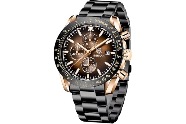 BENYAR Montre Homme chronographe pour Homme Mouvement à Quartz Bracelet en Cuir Montre de Sport d'affaires de Mode 30M étanche et Anti-Rayures Cadeau élégant