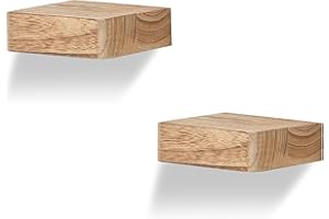 PHOENANCEE Solid Wood, Small Floating Shelves, Rustic Look, Mini Display Hanging Shelf, Wall-Mounted Wood Square Shelf for Bedroom, Set of 2, Carbonized Black (2, 15.3 * 15.3 * 4.5cm)