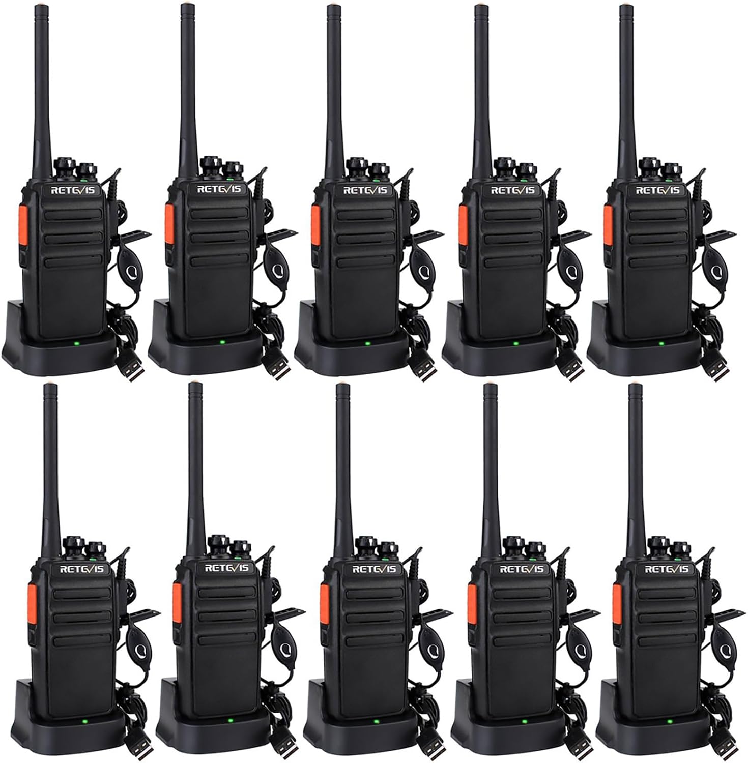 Retevis RT24 Walkie Talkies for Adults, Professional Two Way Radio, PMR446 Long Range License Free, 2 Way Radios Walkie Talkie with Earpieces for Commercial, School (Black,10 Pack)