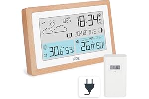 ADE Stazione meteorologica digitale con sensore esterno | temperatura interna/esterna | igrometro, barometro, previsioni tempo | raccomandazione di ventilazione | sveglia | alimentatore incl.
