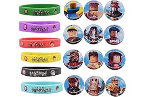 Roblox Pulsera de Goma -simyron 24 piezas Roblox Kit de Pulsera Dibujos Animados Themed Party Decoración,Insignia de Pines, Suministros para Fiestas, Regalos para Niños