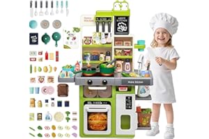 YIBEBE Ensemble de Jeu de Cuisine pour Enfants: Evier à Eau Cuisinière avec Vapeur Lumière et Son - Chef Jeu de rôle Miniature - Cadeau garçons Filles Tout-Petits (Green)