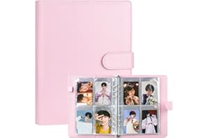 VACONICO A5 Kpop Photocard Binder, 6 Ring Binder Album with 200 Card Slots, PU Leather Binder Cover with Magnetic Buckle Closure for Organizing Trading Cards (Pink)