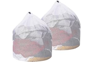TREETRIBE 2 Pcs Mesh Laundry Bags,30 x 40 cm Net Laundry Bags with Drawstring,Reusable Machine Washable White Net Washing Backpack for Home Travel Hotel College Dorm Apartment