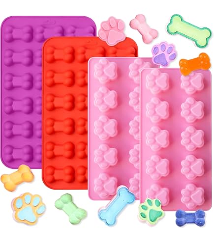 Karjiaja Set di 2 stampi in silicone 2 in 1 per cuccioli di cane e cucciolo di cane Paw and Bone, riutilizzabili, per cioccolatini, caramelle, gelatine, cubetti di ghiaccio e cani trattati