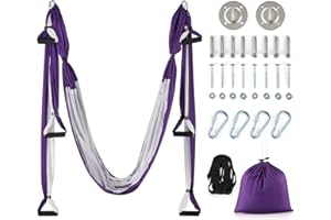 ZELUS Set de Columpio de Yoga Aéreo, Hamaca de Yoga Aéreo con Kit de Montaje en Techo y Correas de Extensión, Hamaca de Yoga Antigravedad para Gimnasio en Casa Incluye 2 Correas de Extensión