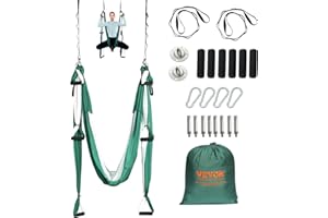 VEVOR Ensemble de Balançoire de Yoga Aérien, Hamac de Yoga de 2,5 m, Balançoire Suspendue, Équipement d'Inversion de Trapèze avec Accessoires de Montage au Plafond, Charge Max. 300 Kg, Vert et Blanc
