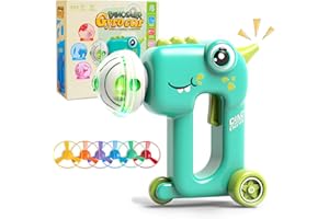KIDCLOUD Dinosaur Car Toys for 3 4 5 6 Year Old Boys: Birthday Gifts for Kids Age 4-7 Boy Outdoor Garden Toy 4 In 1 Light Up Spinning Top Flying Disc Launcher Toy Whistle for 3+ Year Old Boy Girls Kid