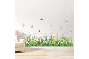 wondever Tatuaż ścienny trawa, łąka kwiatowa, 132 x 40 cm (szer. x wys.), naklejka ścienna do salonu, sypialni