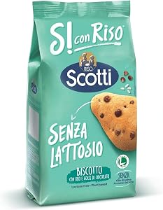 Riso Scotti - Si con Riso - Biscotti con Riso e Gocce di Cioccolato Senza Lattosio - Ideali per la Colazione 350 gr