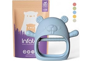 Infatot® Teething Toys for Baby Gifts – Chipmunk Silicone Mitten Teether, Soothing Glove for Infants, Baby Toys 0-6 Months, Soft Chewable Teether Toy to Prevent Finger Sucking, CM Blue