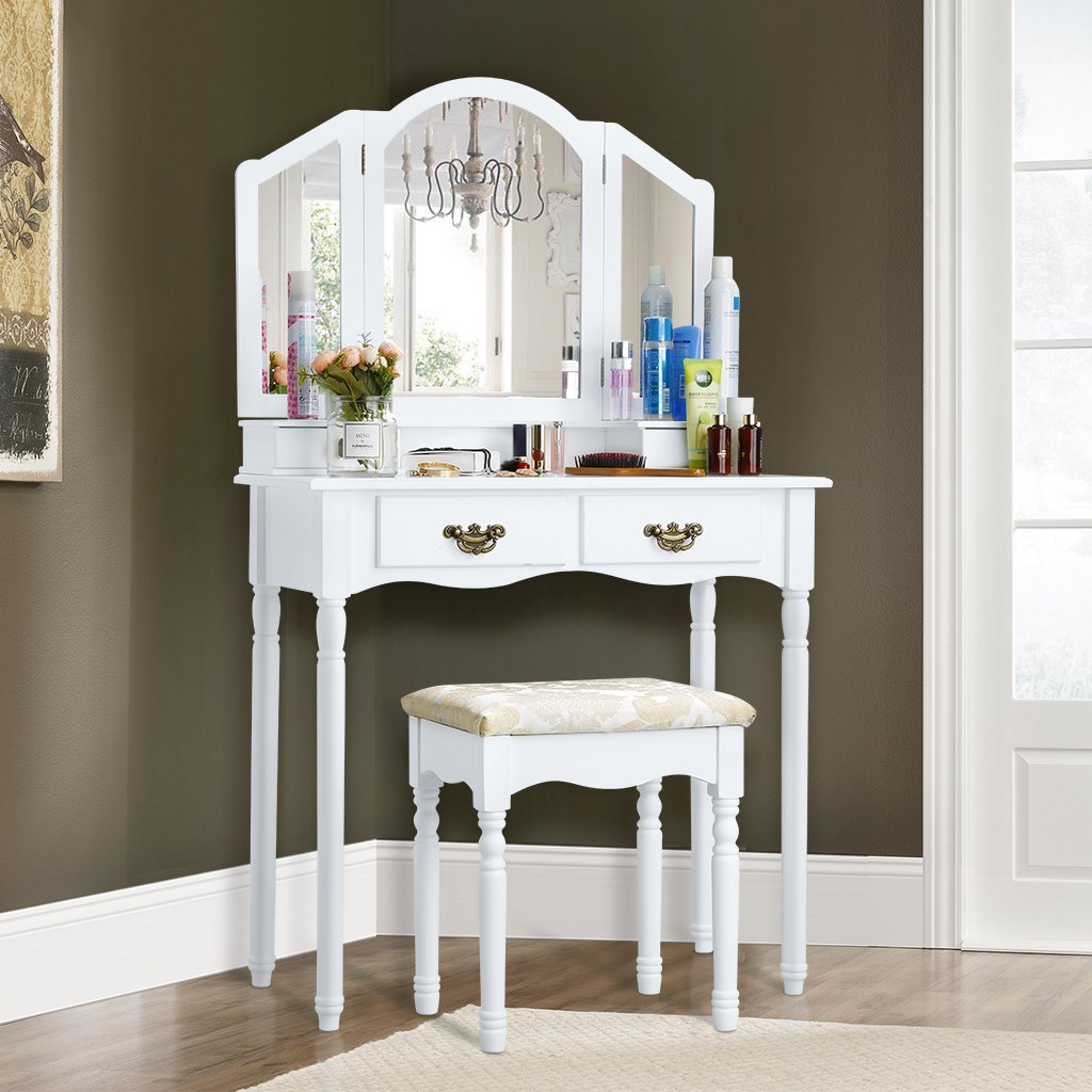 Langria Vanity Makeup And Dressing Table With Tri Fold Mi