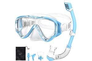 NLMWTI Schnorchelset Kinder, Taucherbrille Kinder mit 180° Panorama HD Sicht, Anti-Nebel & Anti-Leckage, Strapazierfähiges Sicherheitsglas, Verstellbare Seitenbänder