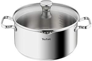 Tefal Faitout 24 cm, Induction, Acier inoxydable 18/10, Garantie 10 ans, Couvercle filtrant en verre, Base 3 couches, Duetto A7054663