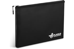 FLASLD Grand sac ignifuge pour documents et argent, résistant au feu et à l'eau, objets de valeur et passeport, avec revêtement en silicone et fermeture éclair (pochette 38x28 cm)