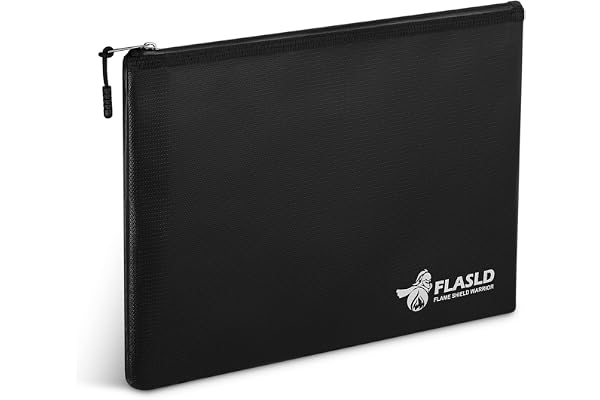 FLASLD Grand Sac Ignifuge pour Documents et Argent, résistant au feu et à l'eau, Objets de Valeur et Passeport, avec revêtement en Silicone et Fermeture éclair (Pochette 38x28 cm)