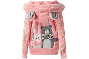 Oyolan Kinder Mädchen Kapuzenjacke Teddybär Fleecejack Winter Outwear Mantel Cartoon Sweatshirt Hoodie Pullover mit Ohren Gr.98-164