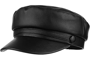 GEMVIE Donna Cappello con Visiera Berretto da PU Pelle Retro Classico Cappello Marinaio Signora Nero