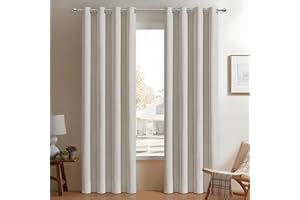 MRTREES 100% Blackout Curtains for Living Room, 90 Drop Beige Curtains with Eyelet Faux Linen Fabric, 2 Panels 46x90 Inch 117x228 CM Beige