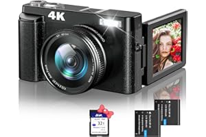 ZOSTUIC 4K Fotocamera Digitale con 32G Scheda 48MP Fotocamera Digitale Compatta Autofocus con 180° Flip-Schermo UV Obiettivo Macrofotografia per Selfie Facile Retrò Fotocamera Digitale per Alunno Regalo