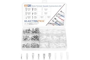 electrapick 360s Electrical Wire Connector Male Female Spade Connectors Wire Crimp Terminal Block with Insulating Sleeve Kit (2.8 mm 4.8 mm 6.3 mm)