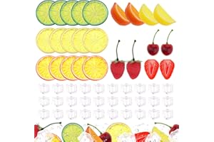 Gresorth 55pcs Lifelike Strawberry Decoration Artificial Fake Lemon Slice Double Side Fruit Block Realistic Cherry Ice Cube Ornament Birthday Party