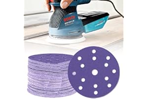 FOGARI Set di 60 dischi abrasivi da 150 mm, rotondi, per levigatrice orbitale, grana a 150, 15 fori, rotondi, per legno, metallo e colore