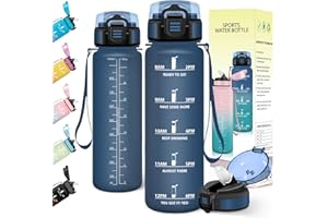 Baramumu Borraccia 1 litro, con Cannuccia, Borraccia Palestra, a Prova di Perdite, Bottiglia acqua, Facile da Aprire, Borracce, per Palestra, Trekking, Fitness, Yoga, Ufficio, Blu Scuro