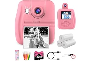 RACAZL Kids Instant Print Camera - Zero Ink Print Instant Film Camera for Kids, 1080P Kids Digital Camera Instant Photo Cameras, Portable Toddler Toy Christmas Birthday Gifts for Girls Boys Age 3-12 (Pink)