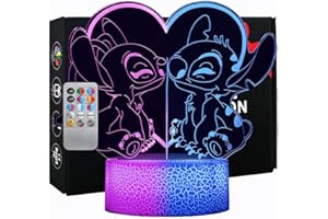 Hoofun Lampe Stitch à Double Affichage Couleur: 32 Couleurs Veilleuse 3D LED avec Télécommande, Décoration de Chambre Enfant, Cadeau Anniversaire Noël Fille Garçon, Produits Dérivés Lilo