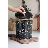 EVLE-Terrazo Desenli Erzak Saklama Kabı - Metal Saklama Kabı 17,5 Cm X 18 Cm (Terrazzo Black)